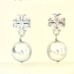 Tory Burch Silver Pearl Earrings